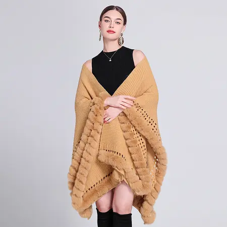Solid Color Knit Poncho detail