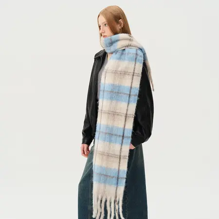 Women's Wool Blend Plaid Scarf Shawl – 220 × 30 cm detail