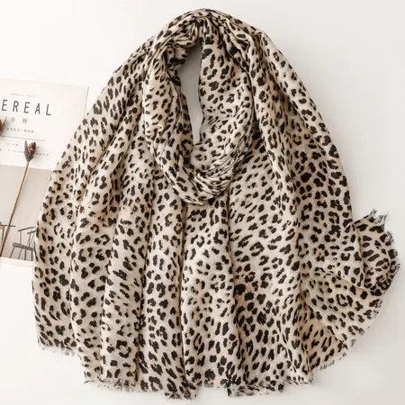 Silk Leopard Print Printed Scarf Shawl – 180 × 88 cm