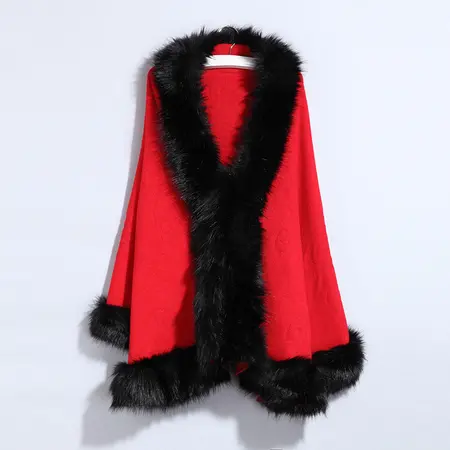 Faux Fur Knit Poncho detail