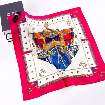 Silk Fringed Printed Scarf Shawl – 60 × 60 cm