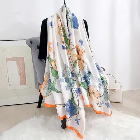 Silk Floral Printed Scarf Shawl – 90 × 180cm detail