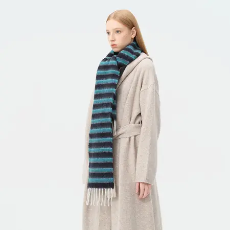 Women's 35% Wool Blend Striped Scarf Shawl – 210 × 21 cm detail