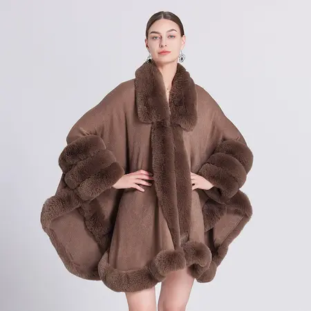 Faux Fur Knit Poncho detail