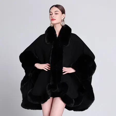 Faux Fur Knit Poncho detail