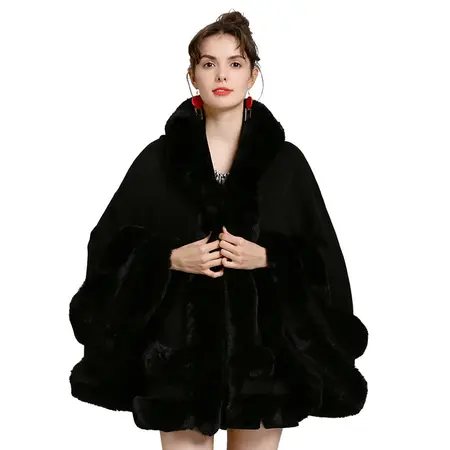 Faux Fur Knit Hooded Poncho detail