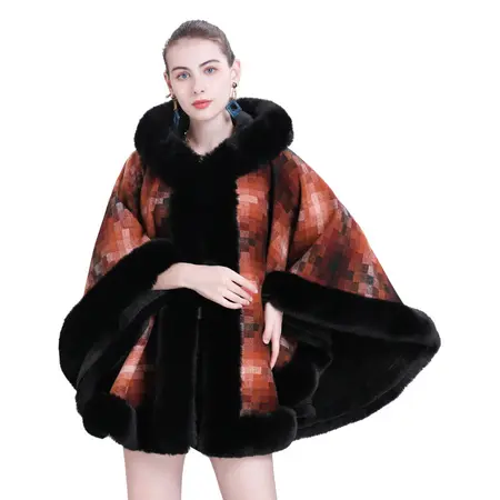 Plaid Hooded Poncho detail