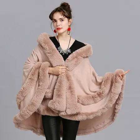 Faux Fur Knit Hooded Poncho