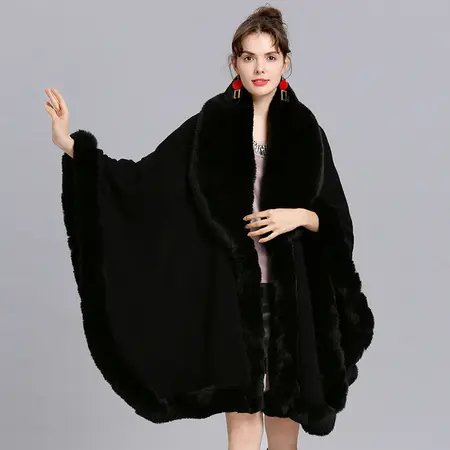 Faux Fur Knit Poncho detail
