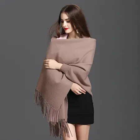 Knit Fringed Reversible Poncho detail