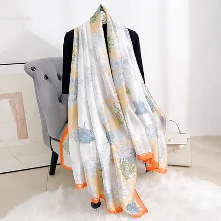 Silk Floral Printed Scarf Shawl – 90 × 180cm detail