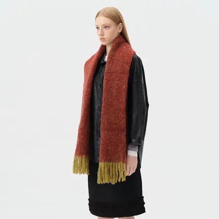 Women's Wool Blend Fringed Scarf Shawl – 200 × 30 cm