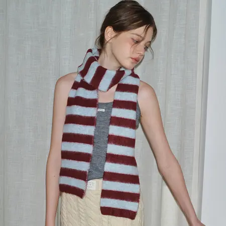 Women's Wool Blend Striped Knit Brushed Scarf Shawl – 180 × 13 cm detail