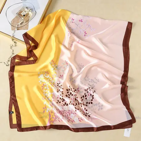 Silk Colorblock Floral Scarf Shawl – 90 × 180cm detail