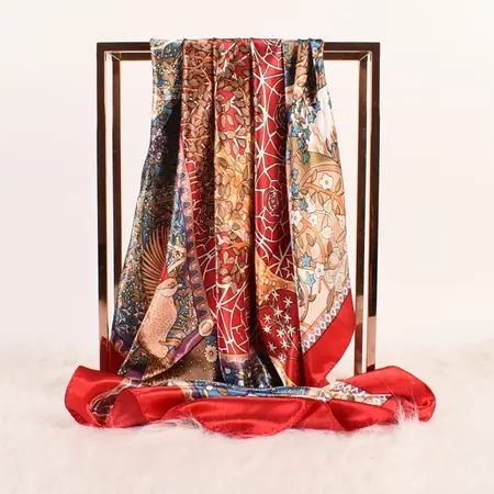Women's Silk Vintage Scarf Shawl – 90 × 90 cm detail