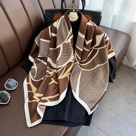 Twill Silk Colorblock Printed Scarf Shawl – 90 × 90 cm detail