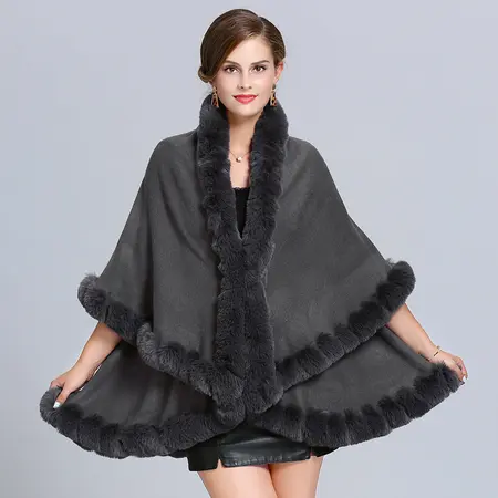 Faux Fur Knit Poncho detail
