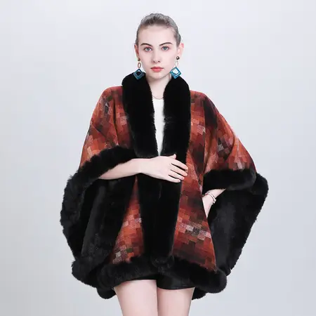 Plaid Knit Poncho detail