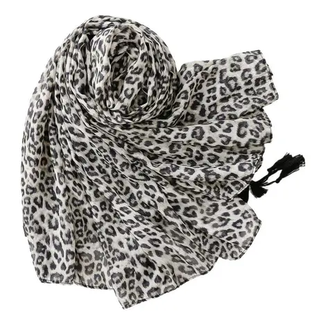 Cotton Leopard Print Fringed Printed Scarf Shawl – 180 × 88 cm detail