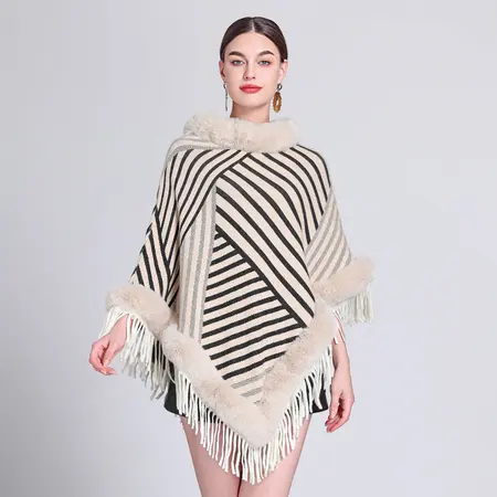 Knit Fringed Poncho detail