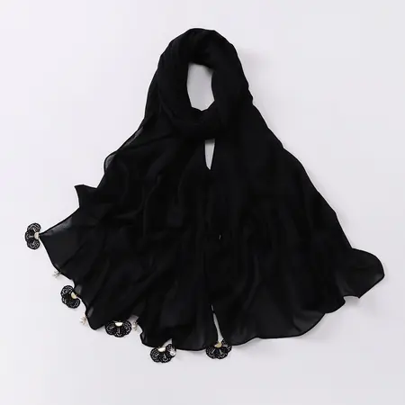 Chiffon Solid Color Floral Scarf Shawl detail