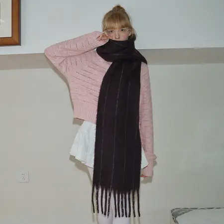 25% Wool Blend Striped Scarf Shawl – 230 × 30 cm detail