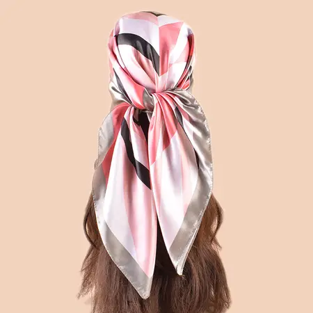 Silk Geometric Scarf Shawl – 90 × 90 cm