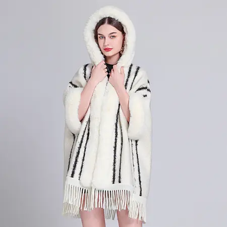 Fringed Hooded Poncho detail