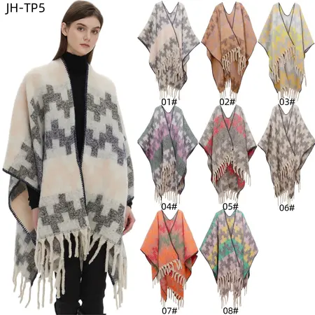 Jacquard Fringed Scarf Shawl – 165 × 125 cm + 12 cm fringe detail