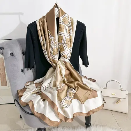 Silk Plaid Geometric Lightweight Scarf Shawl – 90 × 180cm detail