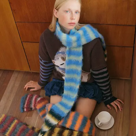 Striped Knit Scarf Shawl – 180 × 12 cm