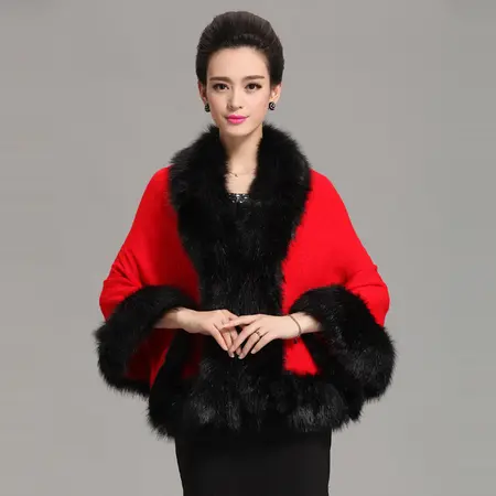 Faux Fur Knit Poncho