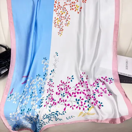 Silk Colorblock Floral Scarf Shawl – 90 × 180cm detail