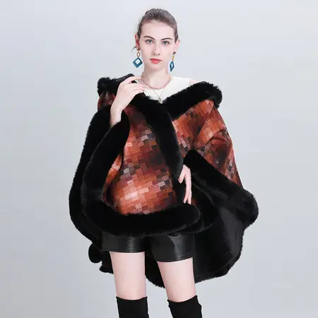 Plaid Hooded Poncho detail