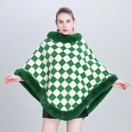 Plaid Knit Poncho detail