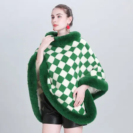 Plaid Knit Poncho detail