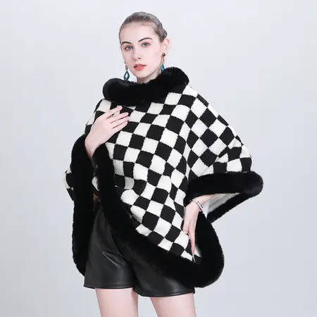 Plaid Knit Poncho detail