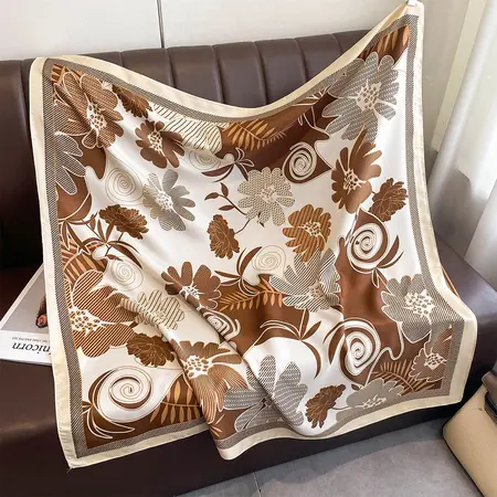 Silk Floral Vintage Scarf Shawl – 90 × 90 cm detail