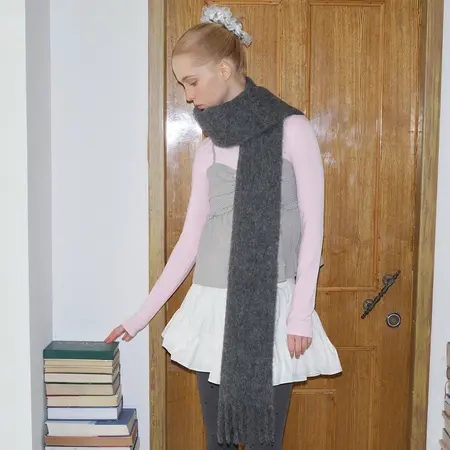 Women's 42% Alpaca Solid Color Scarf Shawl – 200 × 26 cm detail