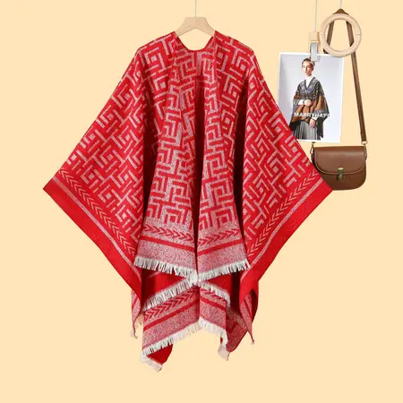 Women's Fringed Reversible Poncho – 130 × 150 cm
