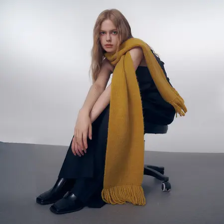 Solid Color Knit Fringed Scarf Shawl – 200 × 24 cm