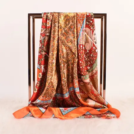 Women's Silk Vintage Scarf Shawl – 90 × 90 cm detail