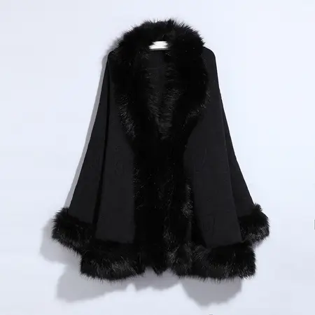 Faux Fur Knit Poncho detail