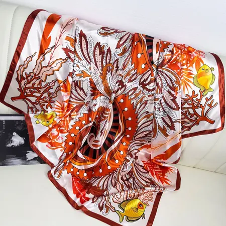 Silk Floral Printed Scarf Shawl – 90 × 90 cm detail