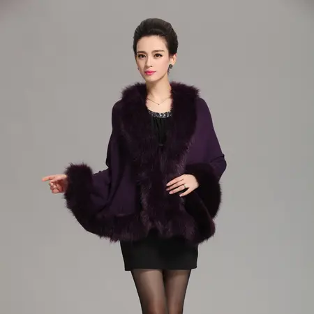 Faux Fur Knit Poncho detail