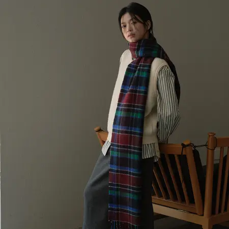 Men's Wool Blend Plaid Fringed Scarf Shawl – 230 × 40 cm detail