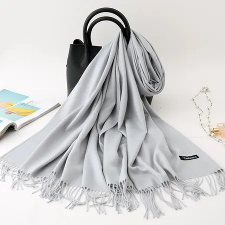 Faux Cashmere Solid Color Fringed Scarf Shawl – 200 × 70 cm detail