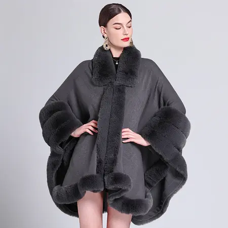 Faux Fur Knit Poncho detail
