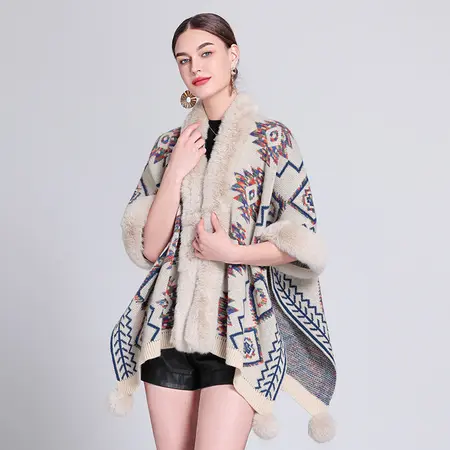 Jacquard Knit Poncho