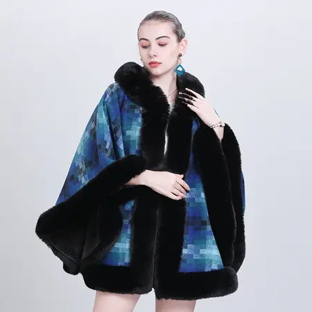 Plaid Hooded Poncho detail